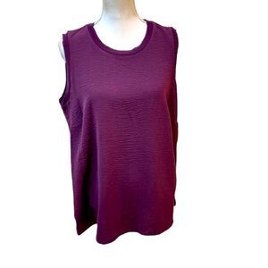 Calvin Klein sleeveless textured tank top in deep purple ribbed neckline size ox